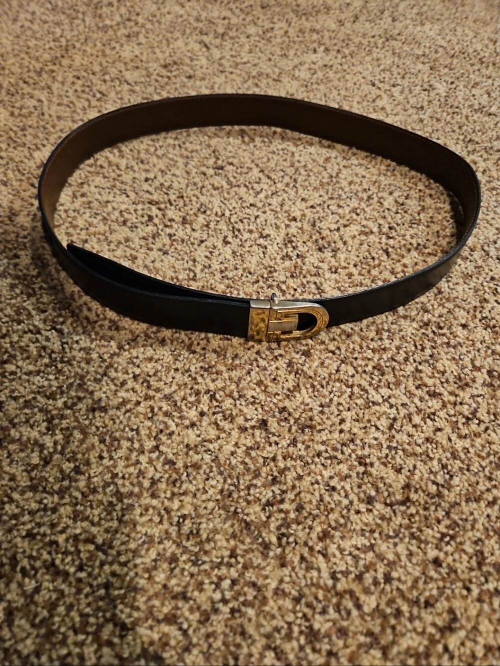 Black Womens Reversible Brown/black Leather Belt with Gold Buckle